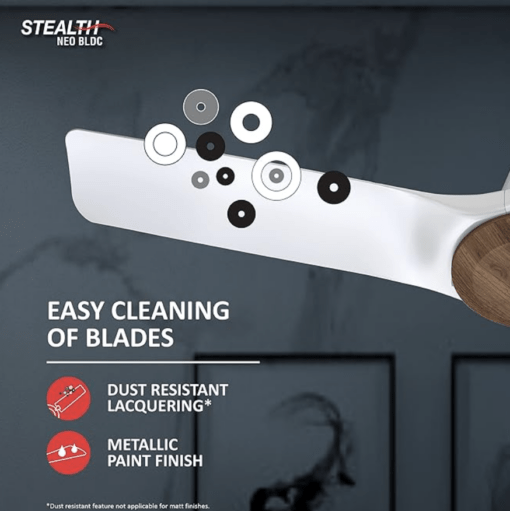 Havells 1200mm Stealth Air Neo BLDC BLDC Motor Ceiling Fan | Most Silent & Premium, 5 Star with RF Remote | 100% Copper, Upto 55% Energy Saving, Flexible Timer Settings | (Pack of 1, Wood Pearl White) - Image 3